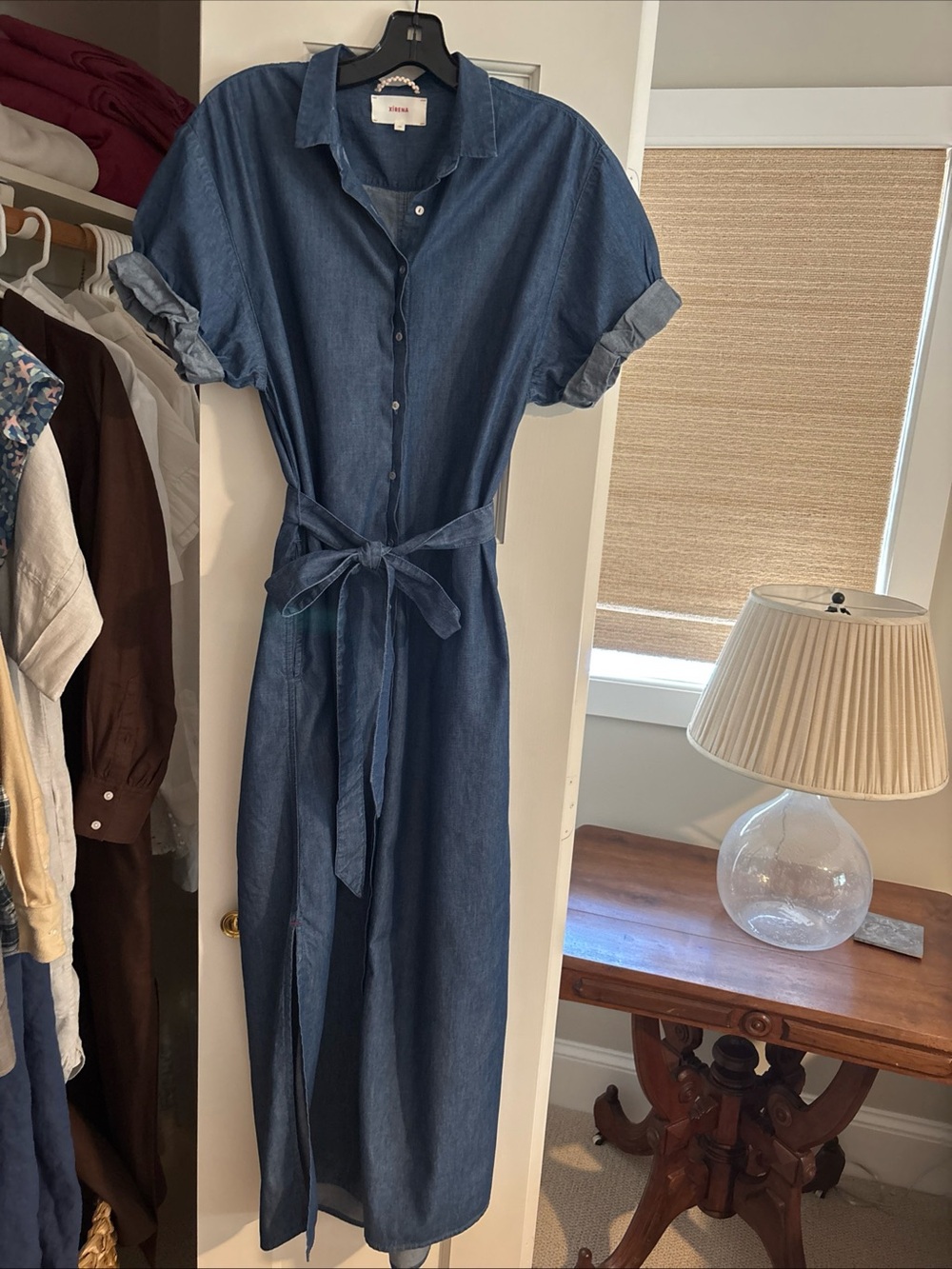XiRENA Denim Maxi Shirt Dress in Blue